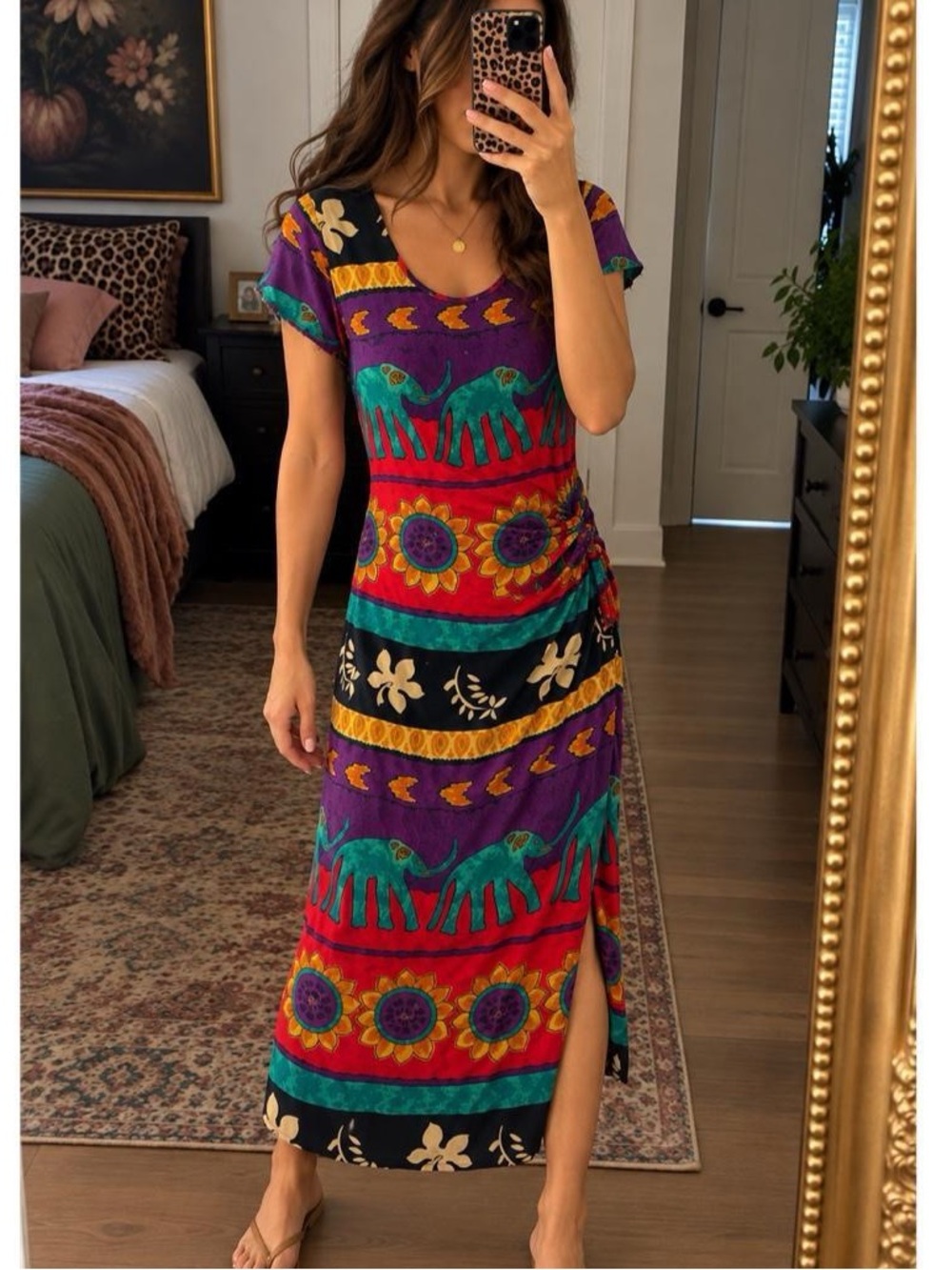 Jessica Howard Vintage Elephant Print Midi Dress Size Small
